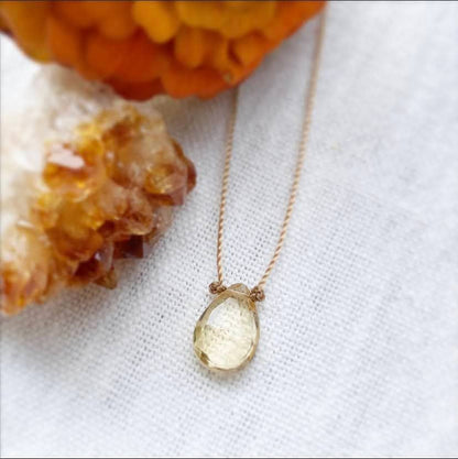 Citrine Faceted Teardrop Cord Necklace: 16"