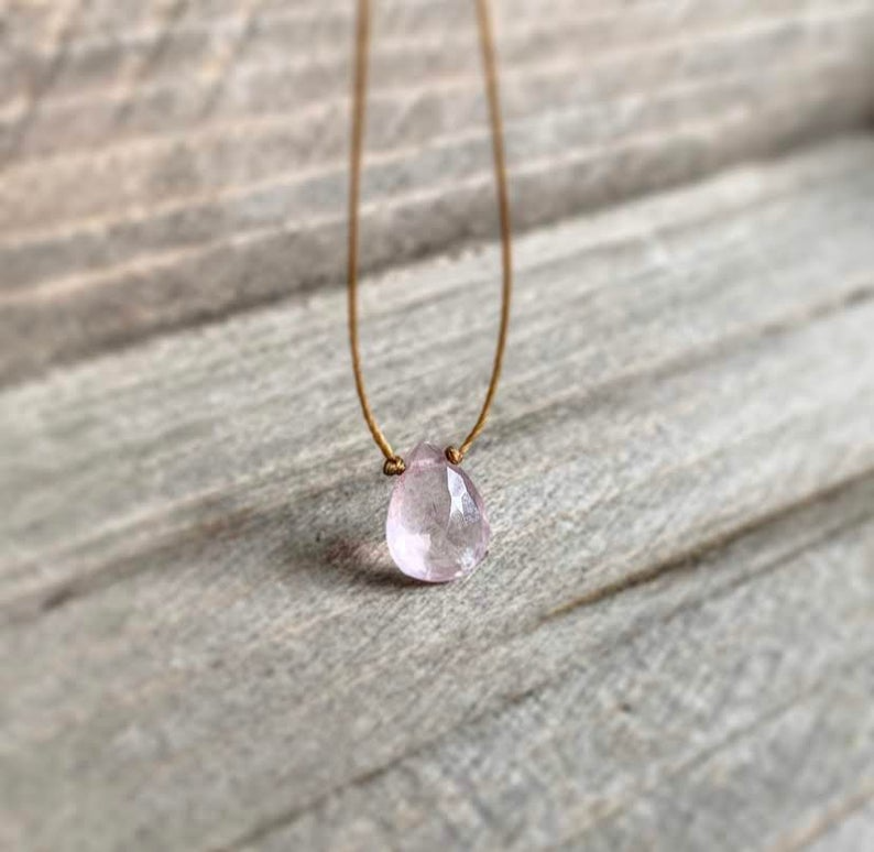 Rose Quartz Small Faceted Teardrop Necklace: 18 inches