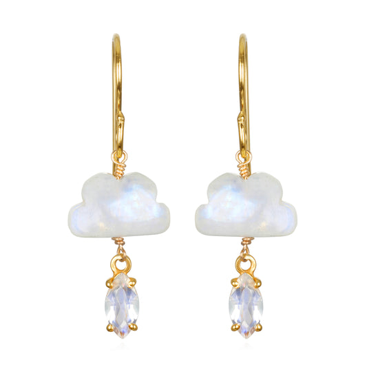 Cloud Dangles Earrings, Rainbow Moonstone, Amelia Rose Jewelry