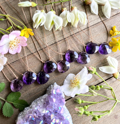 Amethyst Faceted Teardrop Necklace: 18"