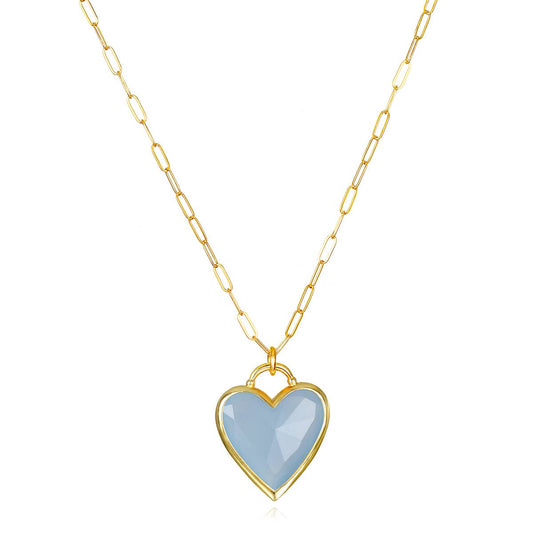 Blue Jade Heart Necklace, Gold, Amelia Rose Jewelry.