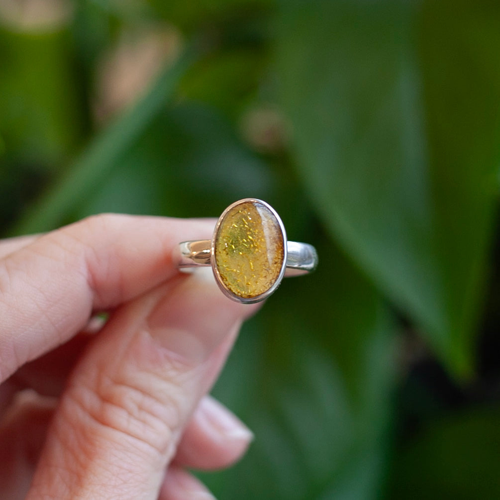 Baltic Amber Ring, Sterling Silver, Size 7.5