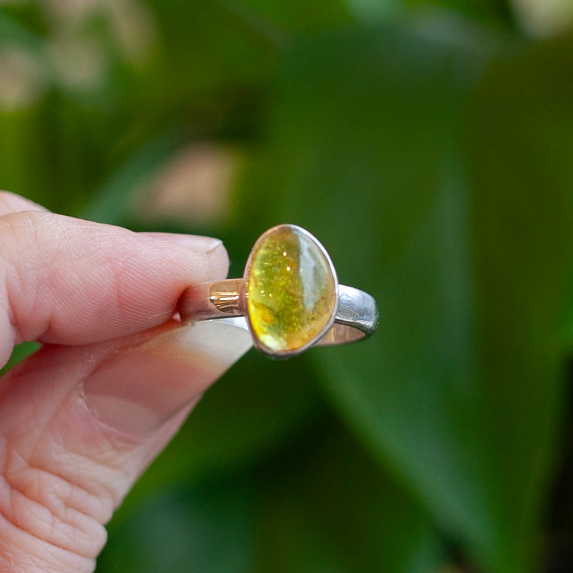 Baltic Amber Ring, Sterling Silver, Size 7