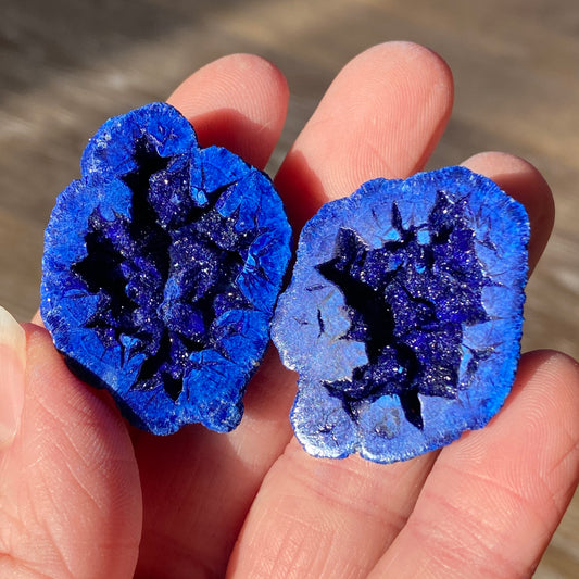 Azurite Blueberry Geode Pair, Top Quality