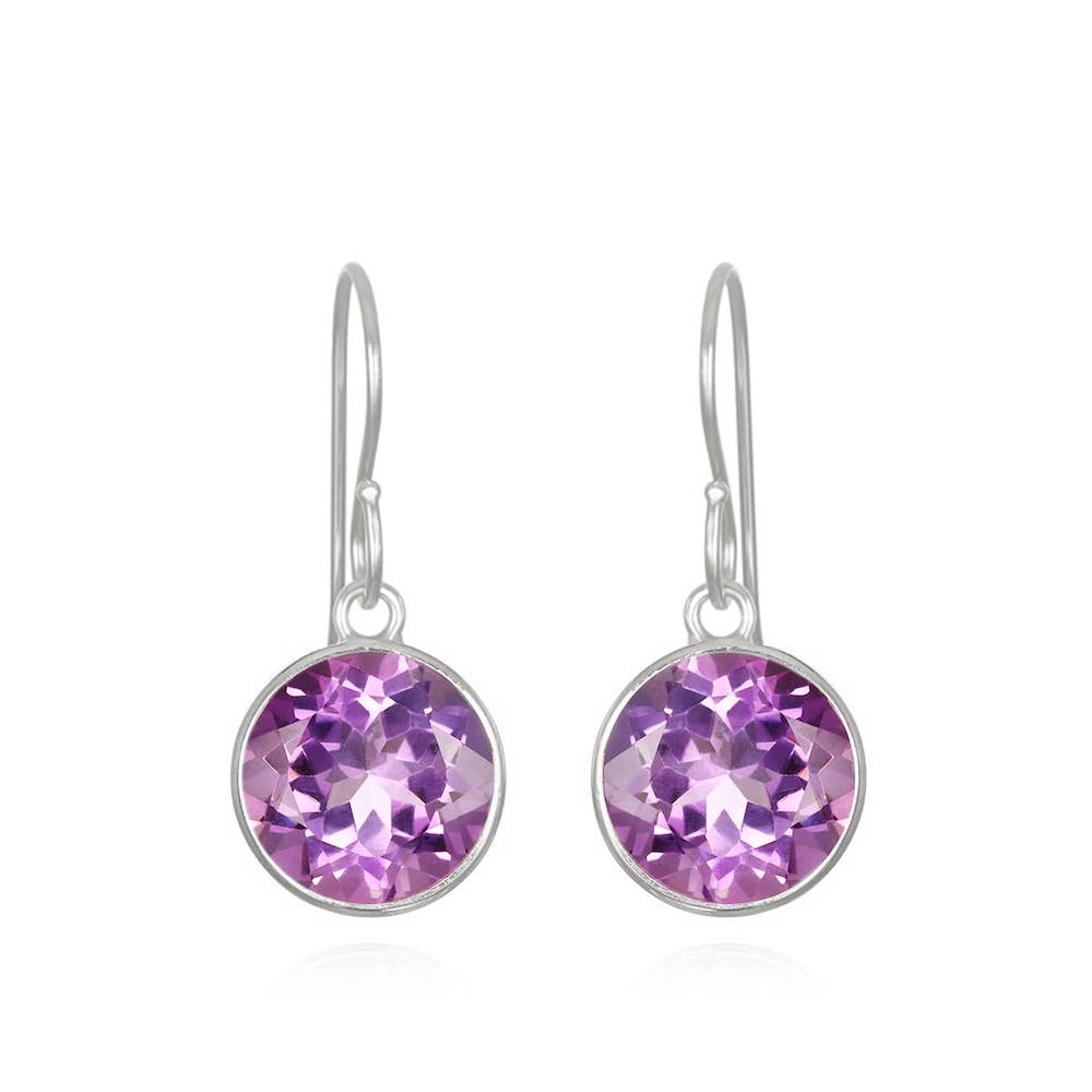 Bezeled Round Gemdrop Earrings, Amethyst, Gold Filled, by Amelia Rose