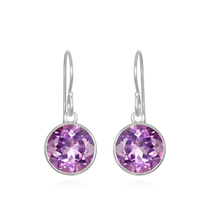 Bezeled Round Gemdrop Earrings, Amethyst, Gold Filled, by Amelia Rose