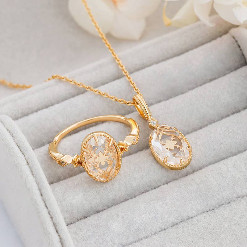 Golden Clear Quartz Pendant Necklace