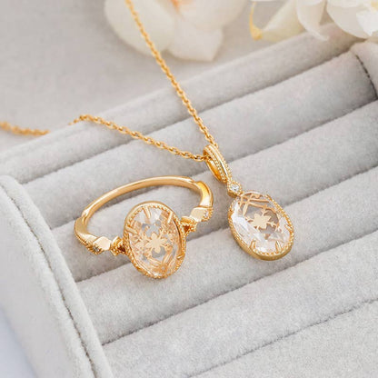 Golden Clear Quartz Pendant Necklace