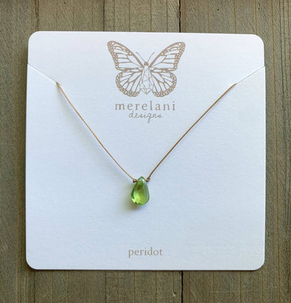 Peridot Small Teardrop Necklace: 16 inches