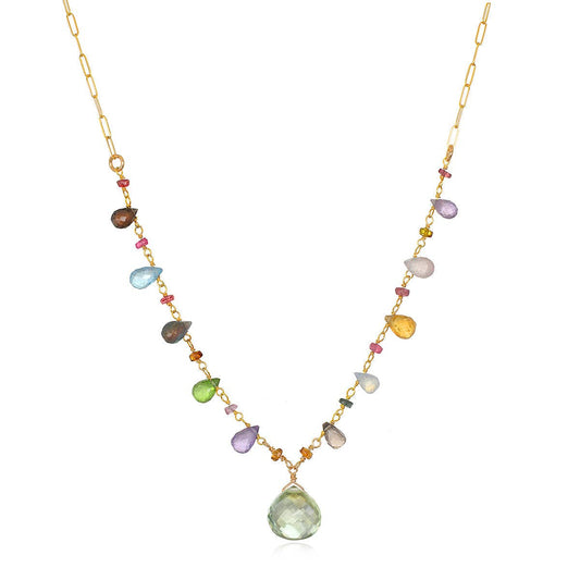 Wildflower Paperclip Necklace-Green Amethyst, Gold, Amelia Rose Jewelry