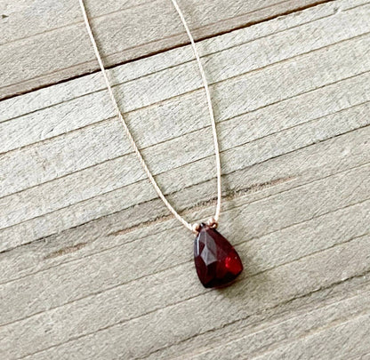 Garnet Trillion Cord Necklace: 16"