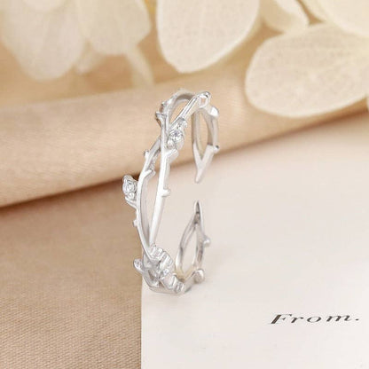 Dainty Tree Leaf Branch Stacking Ring in 925 Sterling Silver
