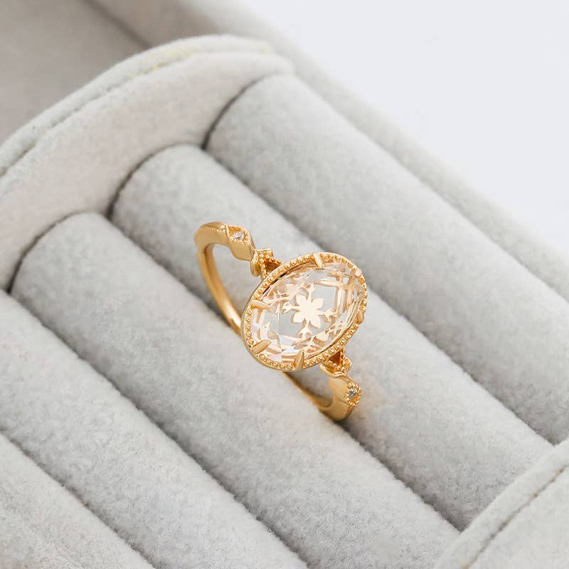 Clear Quartz Ring with Gold Detailing