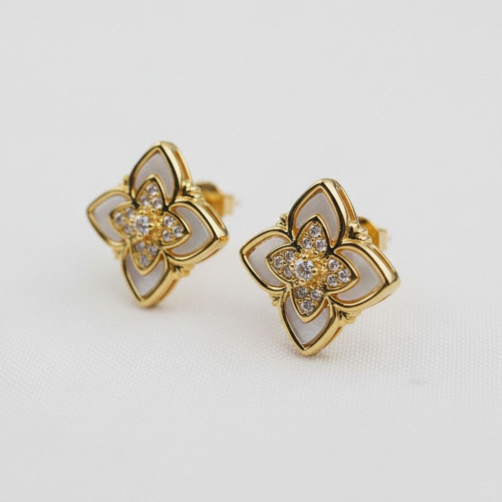 Vintage Inspired Mother of Pearl Earrings, Gold