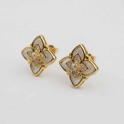 Vintage Inspired Mother of Pearl Earrings, Gold