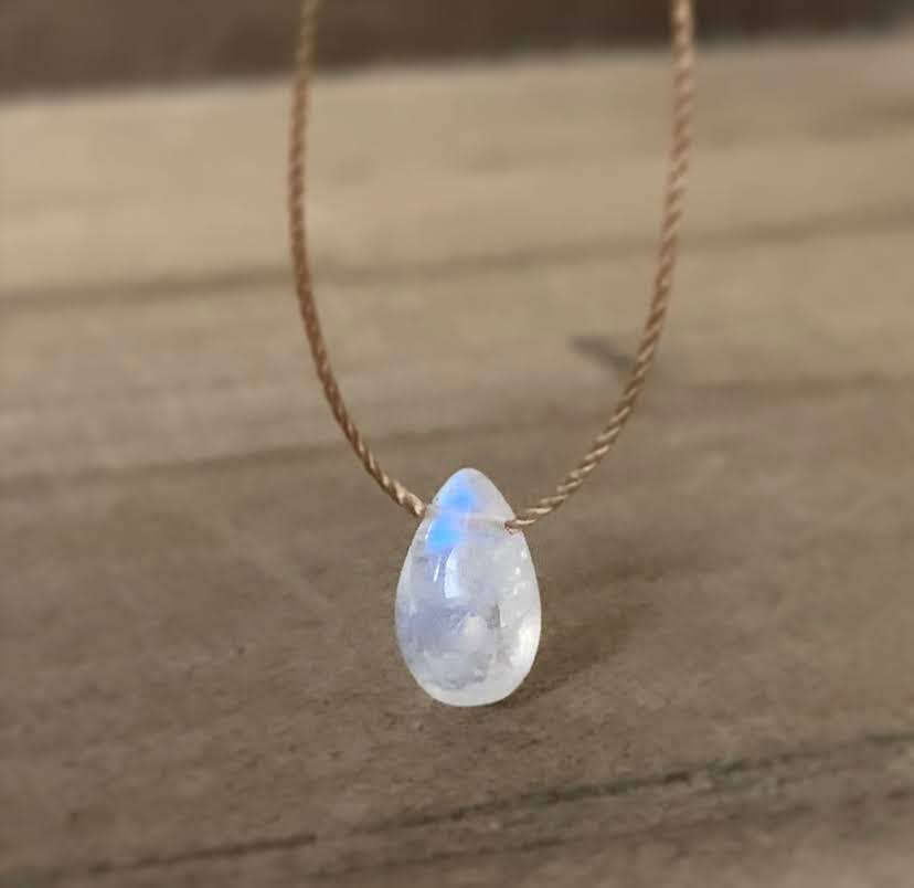 Moonstone Smooth Small Teardrop Necklace: 18"