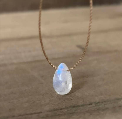 Moonstone Smooth Small Teardrop Necklace: 18"