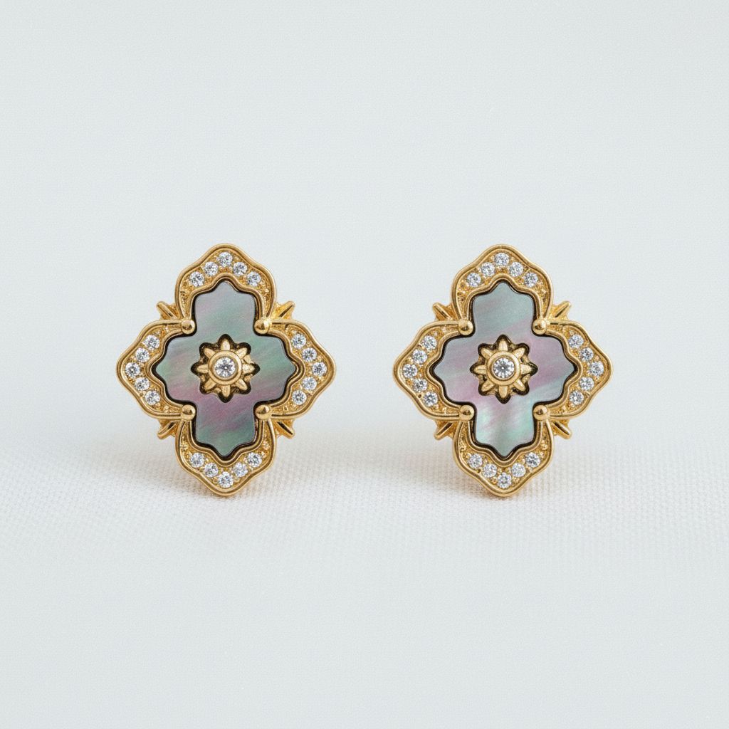 Vintage Inspired Abalone Earrings, Gold