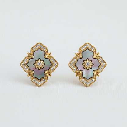 Vintage Inspired Abalone Earrings, Gold