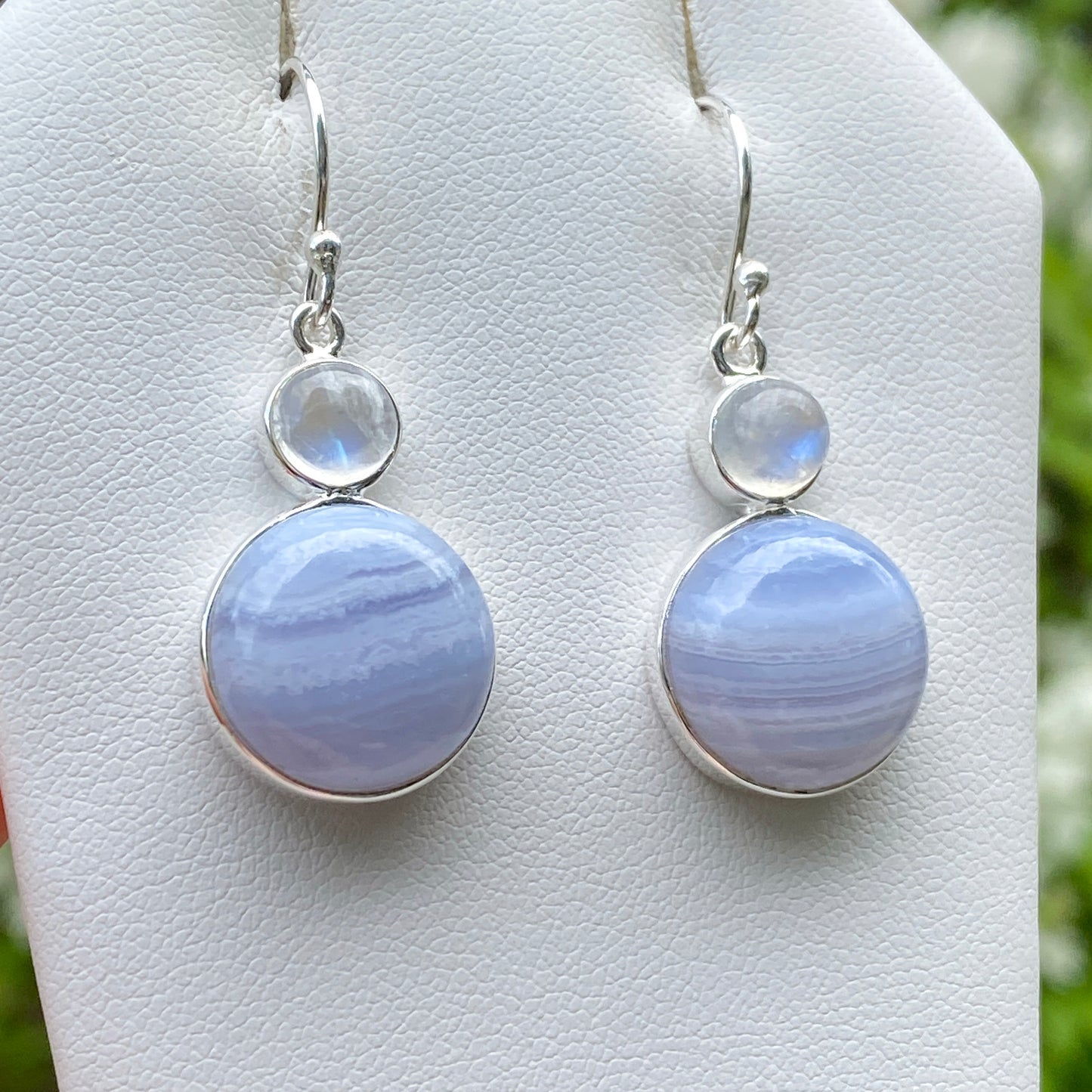 Blue Lace Agate, Moonstone Earrings, .925 Sterling Silver