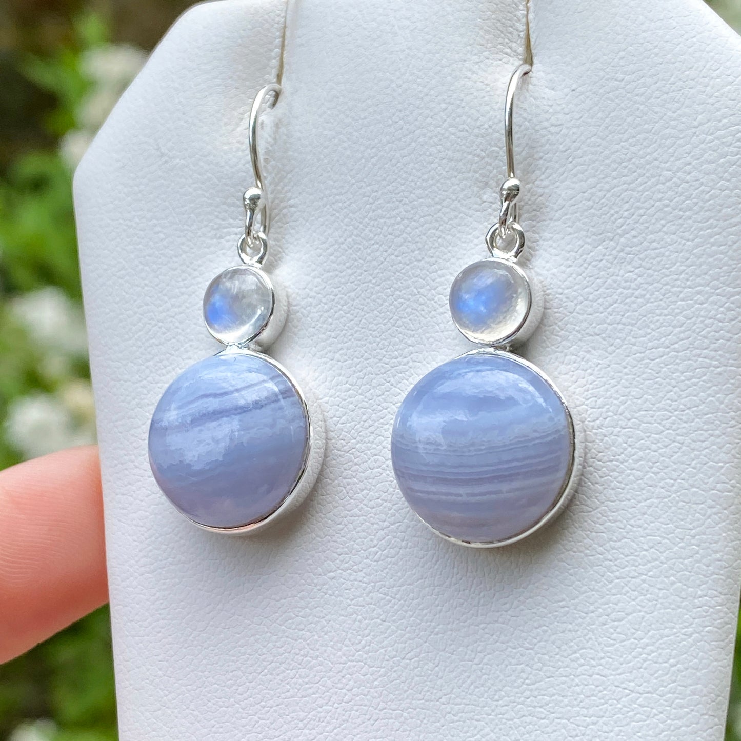 Blue Lace Agate, Moonstone Earrings, .925 Sterling Silver