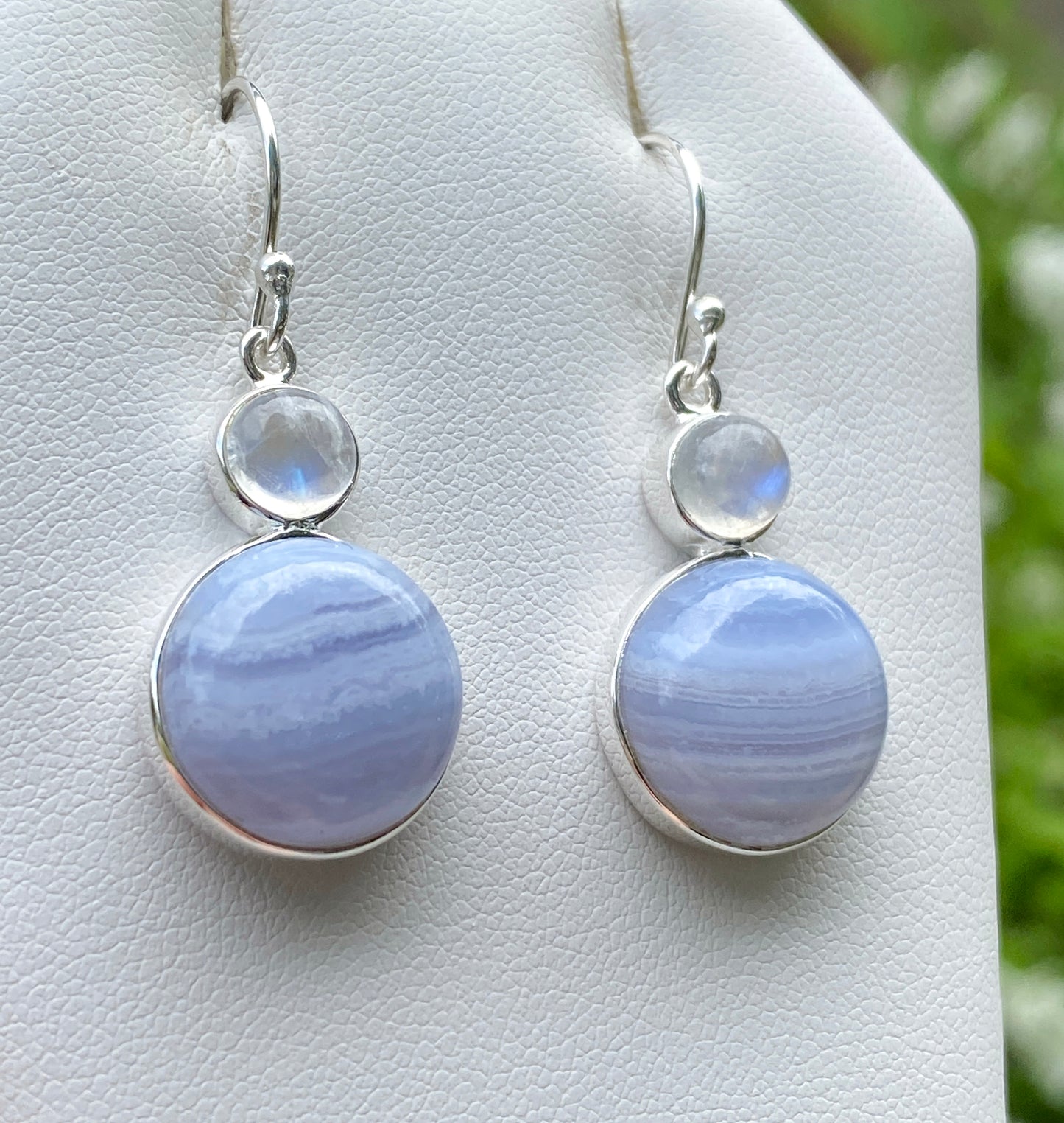 Blue Lace Agate, Moonstone Earrings, .925 Sterling Silver