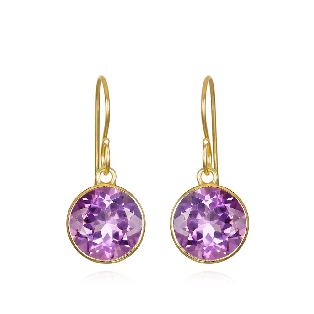 Bezeled Round Gemdrop Earrings, Amethyst, Gold Filled, by Amelia Rose