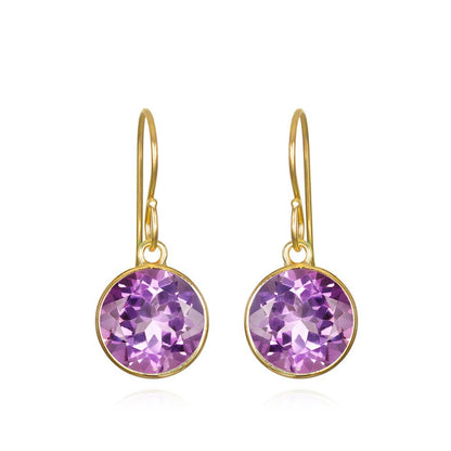 Bezeled Round Gemdrop Earrings, Amethyst, Gold Filled, by Amelia Rose