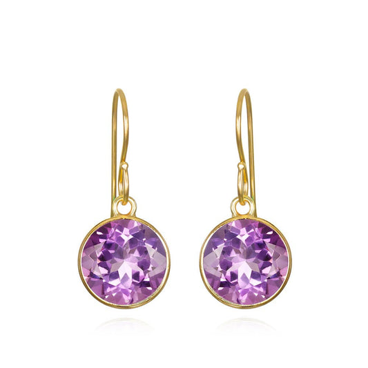 Bezeled Round Gemdrop Earrings, Amethyst, Gold Filled, by Amelia Rose