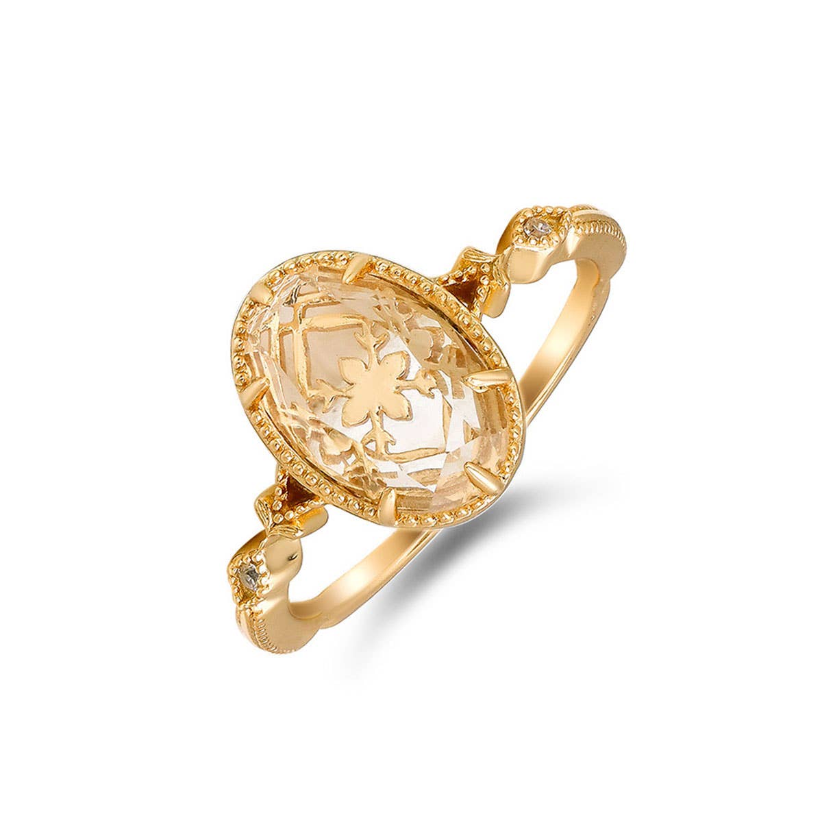 Clear Quartz Ring with Gold Detailing