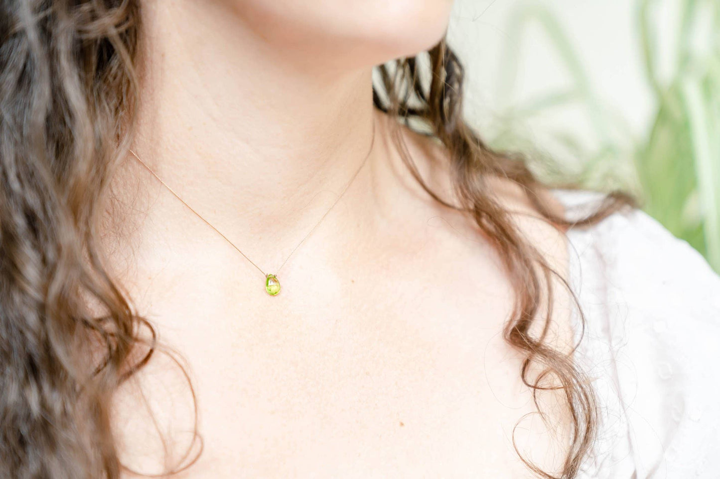 Peridot Small Teardrop Necklace: 16 inches