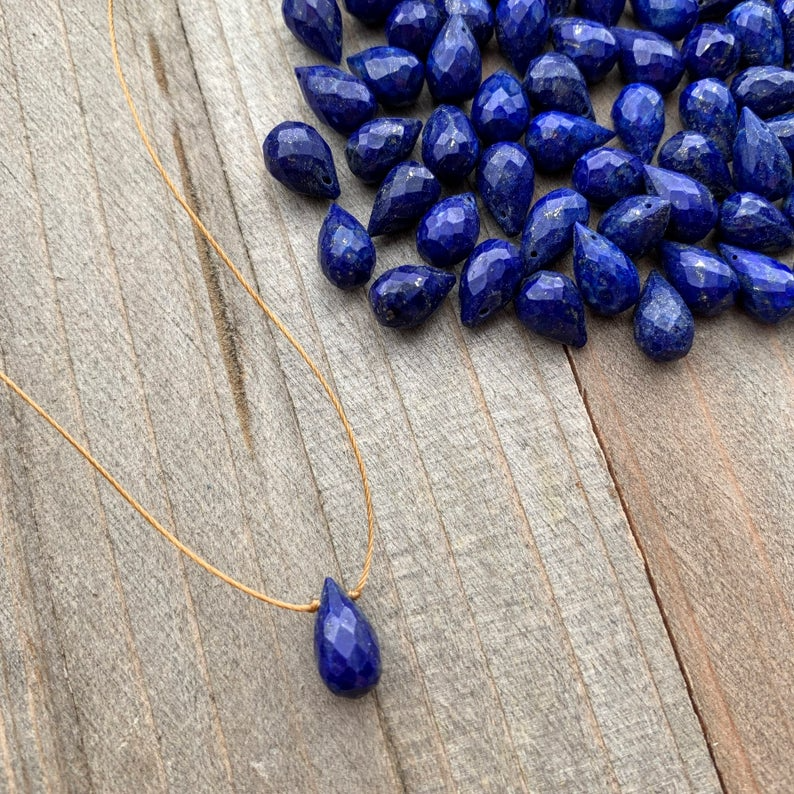 Lapis Lazuli Faceted Teardrop Necklace: 18 inches