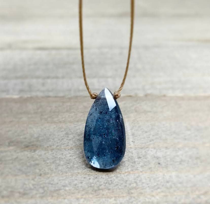Teal Moss Kyanite Faceted Teardrop Necklace: 18 inches