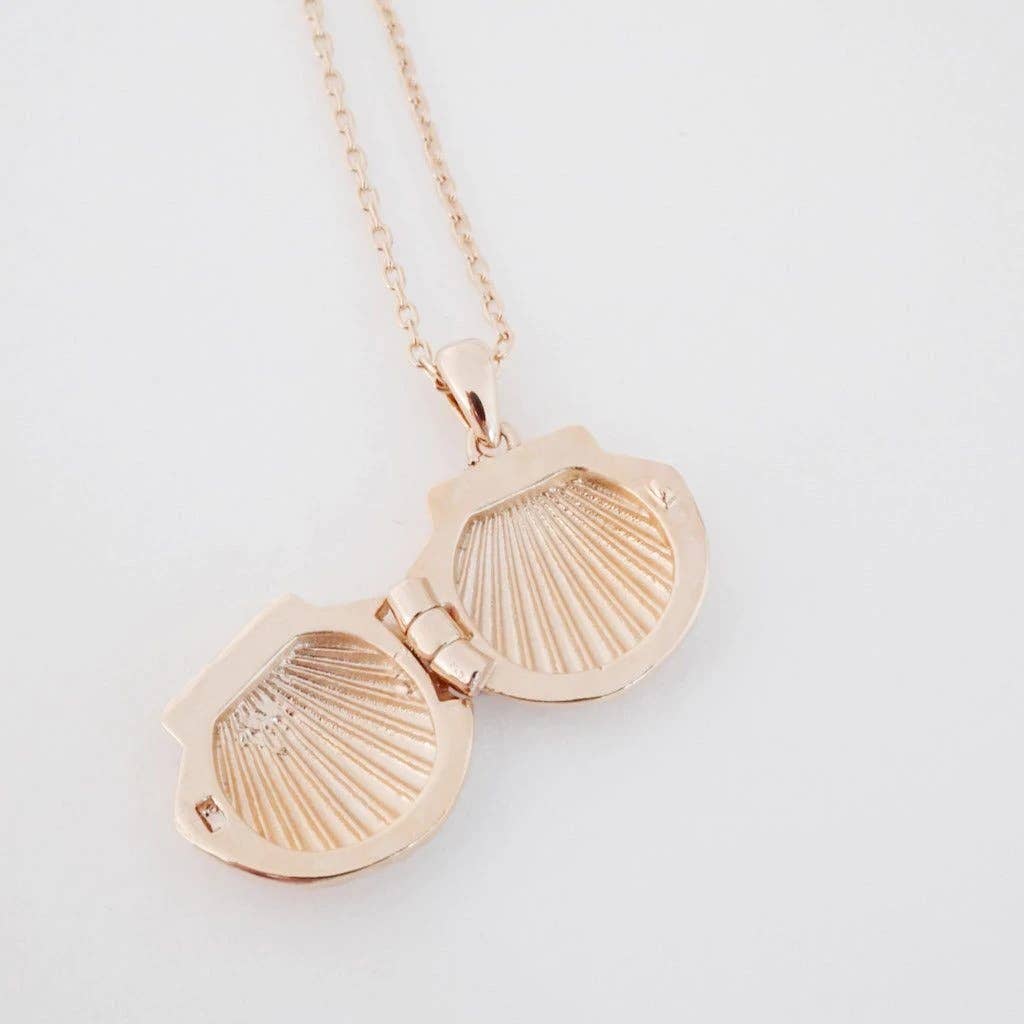 Shell Locket Necklace, Gold