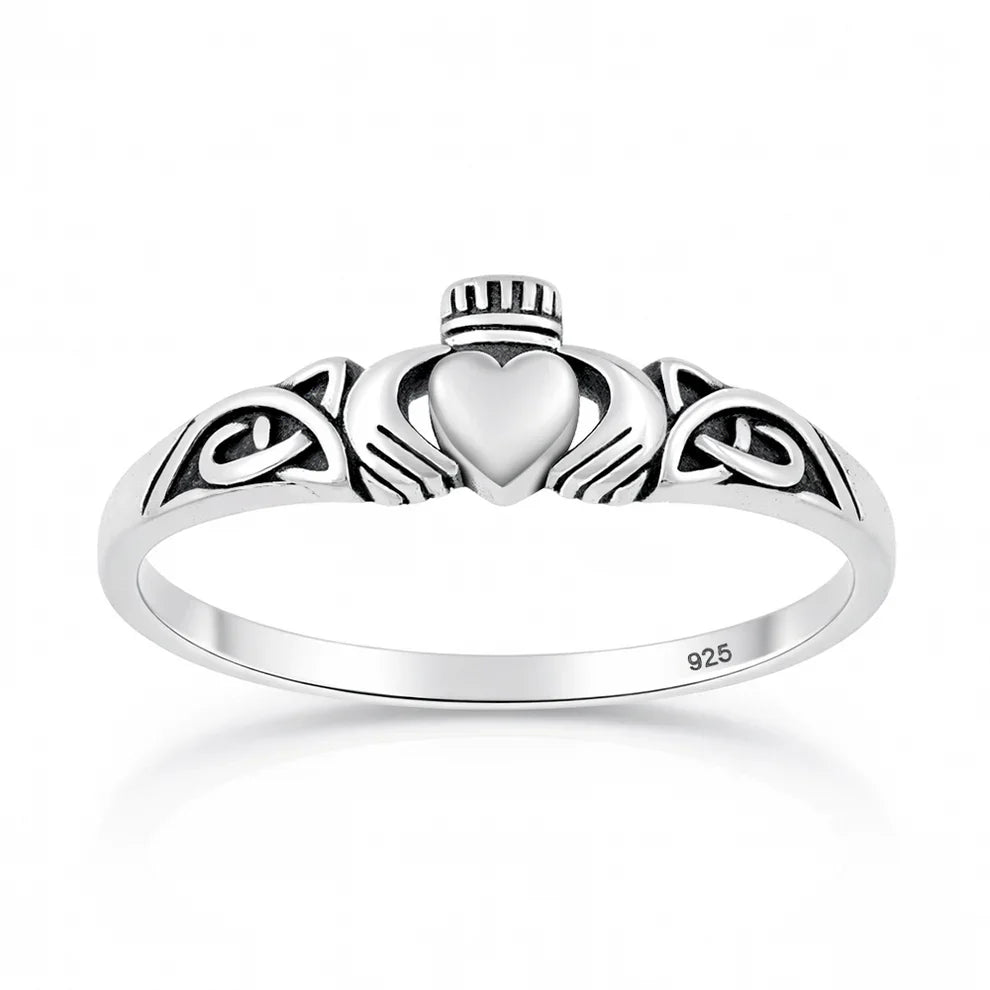 Dainty Claddagh Ring, Solid .925 Silver