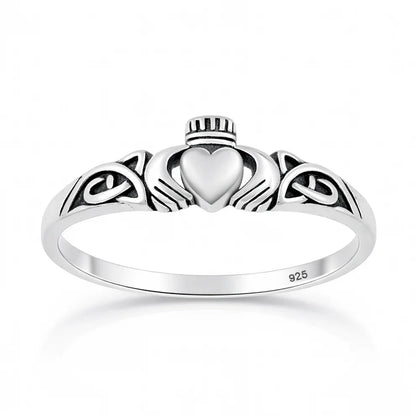 Dainty Claddagh Ring, Solid .925 Silver
