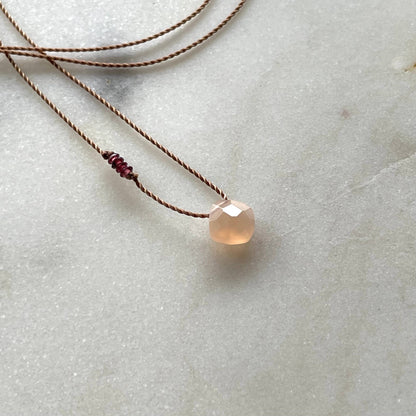 Peach Moonstone and Garnet Necklace- New Beginnings, Soulsilk