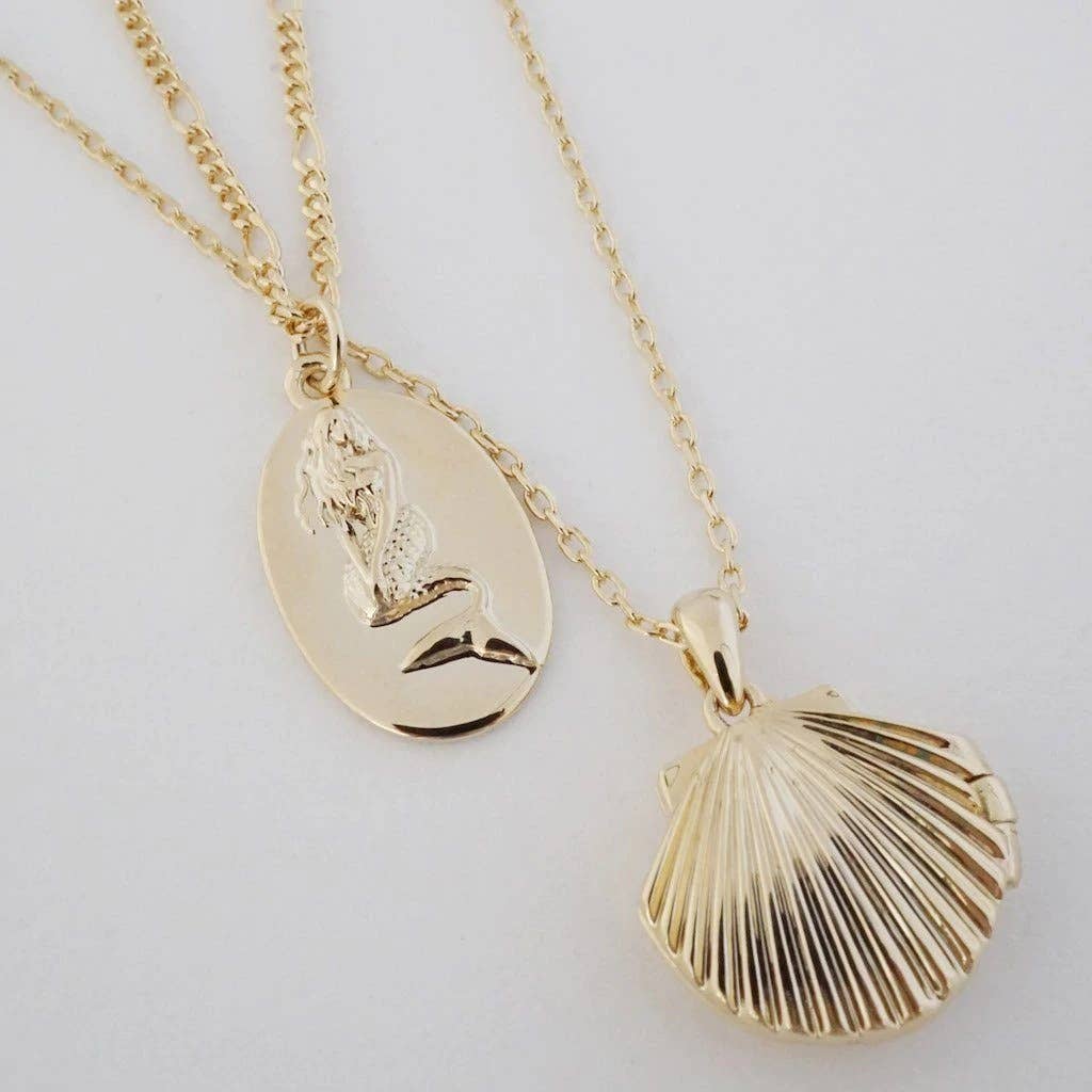 Shell Locket Necklace, Gold