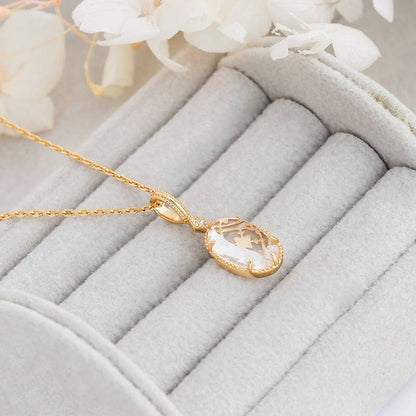 Golden Clear Quartz Pendant Necklace
