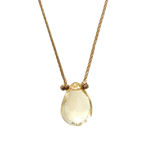 Citrine Faceted Teardrop Cord Necklace: 16"
