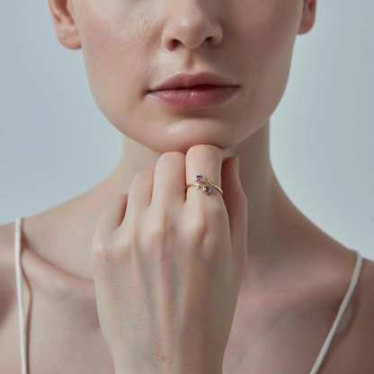 Amethyst Tulip Flower Stacking Ring, 925 Sterling Silver