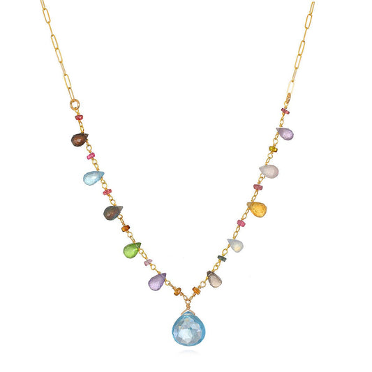 Wildflower Paperclip Necklace, Blue Topaz, Gold