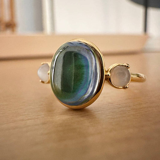 Moonstone Accent Mood Ring, Gold