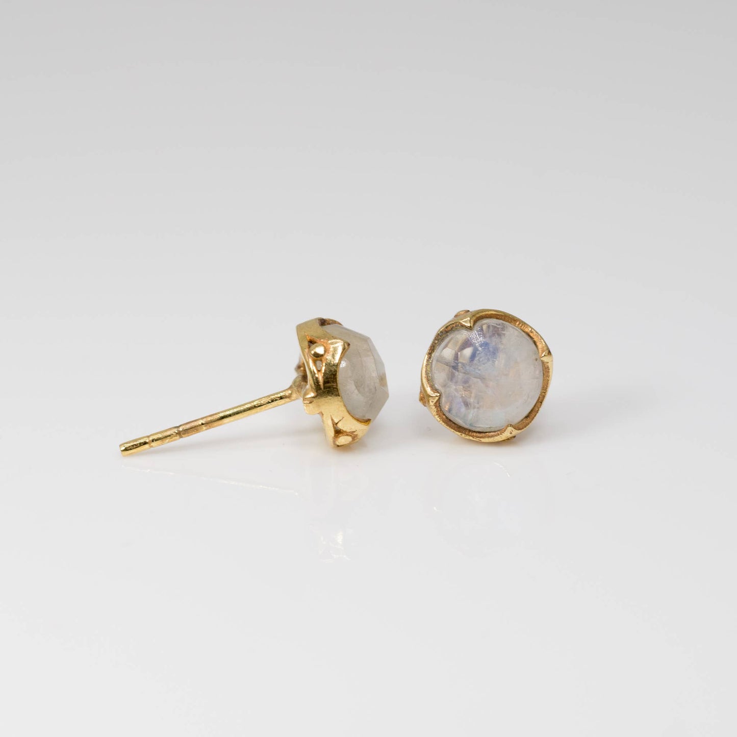 Moonstone Stud Earrings, Faceted Round, Gold, Coming May 27th