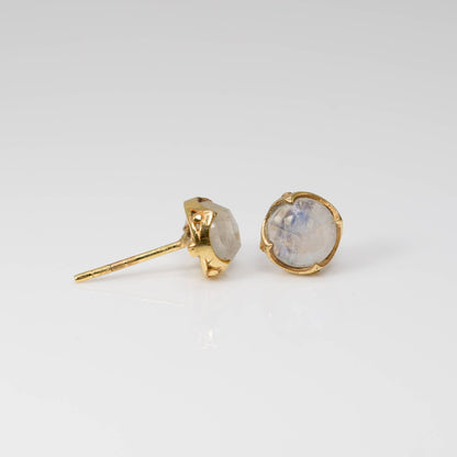 Moonstone Stud Earrings, Faceted Round, Gold, Coming May 27th