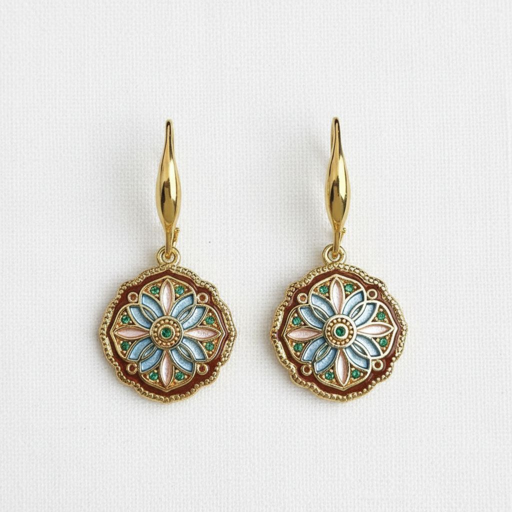 Vintage Inspired Floral Drop Earrings, Gold
