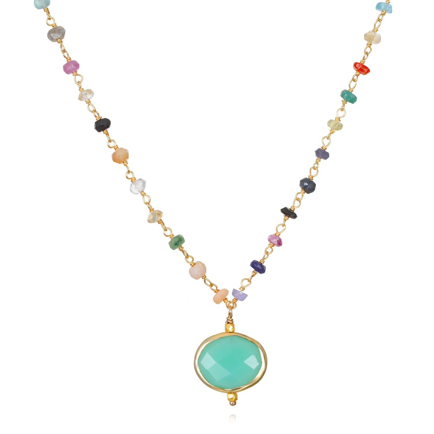 Rainbow Gemstone Necklace, Chrysoprase, Amelia Rose Jewelry