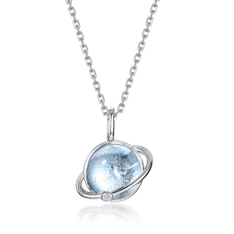 Blue Topaz Planet Saturn Pendant in 925 Sterling Silver