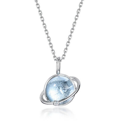 Blue Topaz Planet Saturn Pendant in 925 Sterling Silver