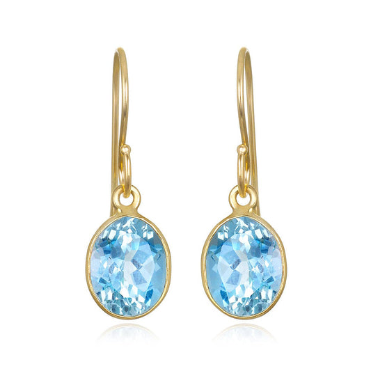 Bezeled Oval Gemdrop Earrings, Sky Blue Topaz, Gold Filled, by Amelia Rose